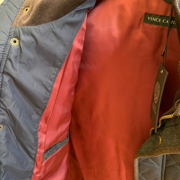 Vince Camuto Mens Quilted Vest Size Large Navy Quilted with Plaid-patterned yoke - Picture 7 of 8